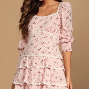 Pink Floral Lace Mini Dress